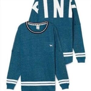 VS PINK Campus Crewneck Jersey Lightweight Sweatshirt Caribbean Blue 😍